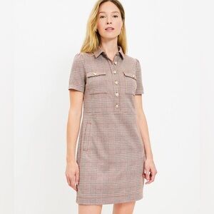 LOFT Knit Plaid Mini Shift Pocket Dress.
